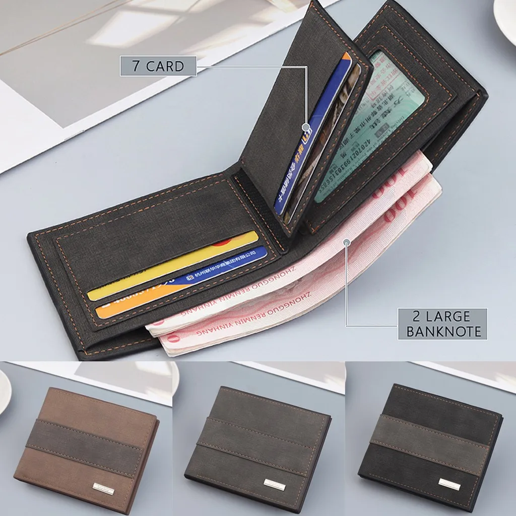 

Claasic Contrast Color Business Wallet Men Slim Men's Wallet Short Simple Coin Purse Soft Wallet Trend Zip Bag Bank Card Bag