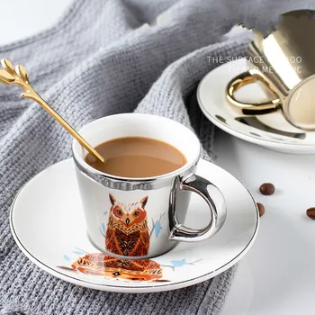 

Creative Reflection Cup Nordic Elk Anamorphic Cup Set With Coaster Mirror Deer Owl Horse Panda Mug Drinkware Coffee Tea Milk Cup