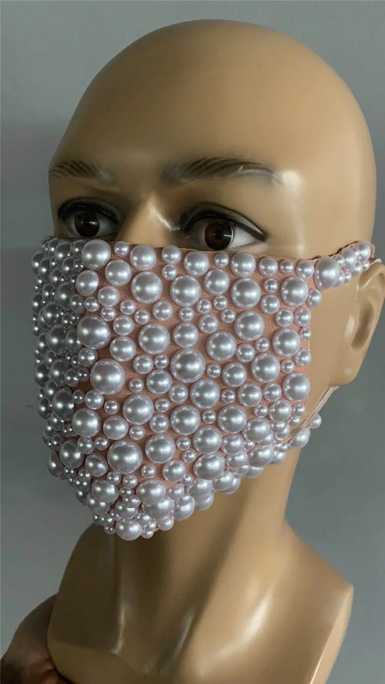 

High Fashion Design Nightclub Party Wear Decorated Pearl Mask Stage Costumes Props Women Stage Showtime Beautiful Pearls Masks