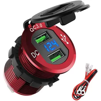 

Aluminum Dual USB Port QC3.0 Car Charger with LED Voltmeter Phone Adapter Power DIY KIT for 12V/24V Motorcycle Boat Truck