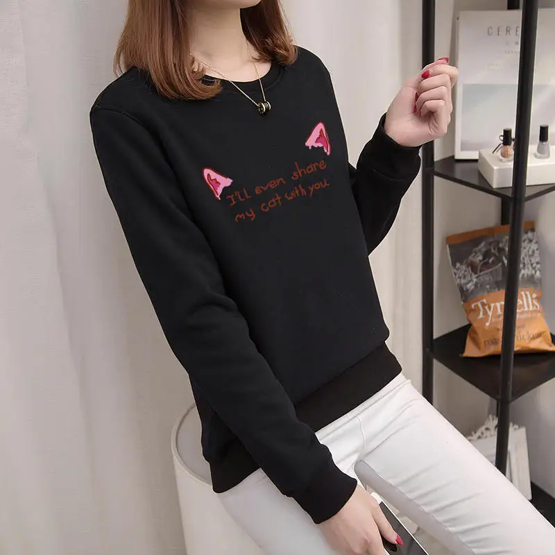 black cat ears Толстая овечья шерсть теплая Женская толстовка; осень зима плюс бархатные черные толстовки женские Moletom Feminino пуловер толстовки C5719 - Цвет: black cat ears