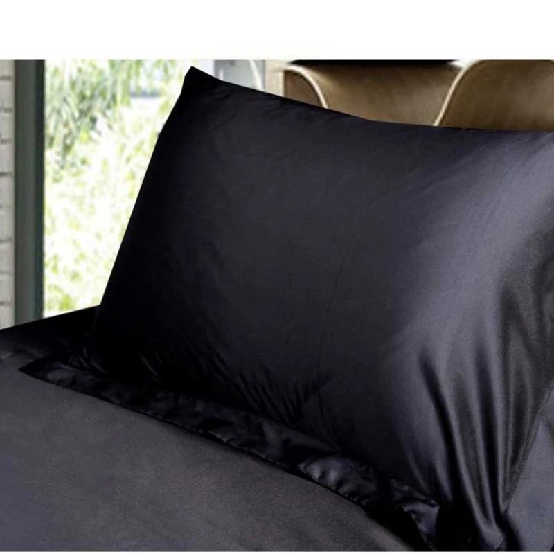 

Satin Silk Soft Pillow Case Black Standard Polyester Modern Solid Color Pillowcase Smooth Home Pillow Cover 48x74cm