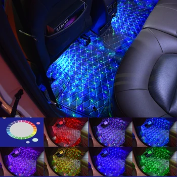 

LEEPEE USB Car LED Atmosphere Lights Ambient Lamp RGB Music Sound Control/Normal 4 In 1 Universal Car Interior Foot Floor Lights