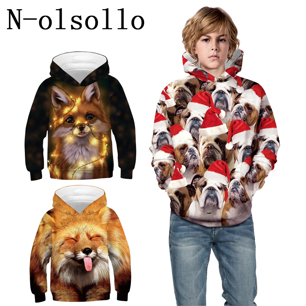 N-olsollo, новинка года, Осенняя детская толстовка с объемным изображением собаки, толстовка из тонкого волокна, свободная уличная одежда, модные толстовки с карманами для мальчиков и девочек