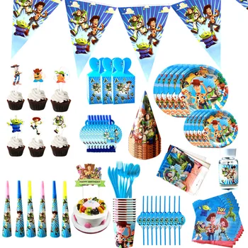 

Cartoon Toy Story Birthday Party Supplies Disposable Tableware Tablecloth Paper Cup Paper Plates Boy Baby Shower Decoration