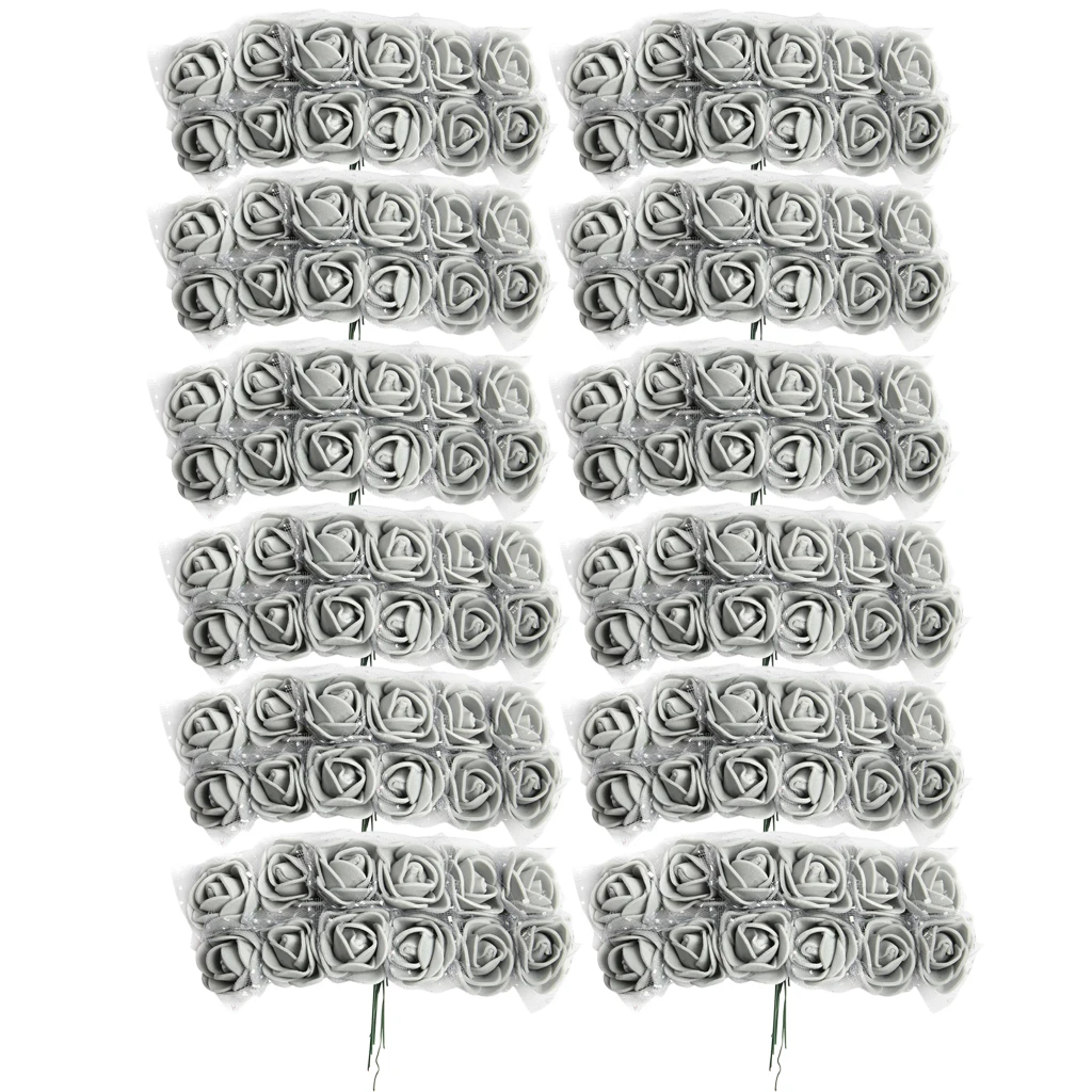 144 Pieces Artificial Miniature Foam Rose Flower Wedding Bridal Bridesmaid Bouquet Engagement Anniversary DIY Craft Decoration 