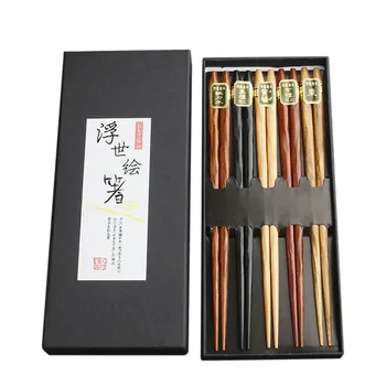 

5 Pairs Portable Japanese Reusable Chopsticks Natural Beech Chopsticks Chinese Set Wood Travel Suit#T2