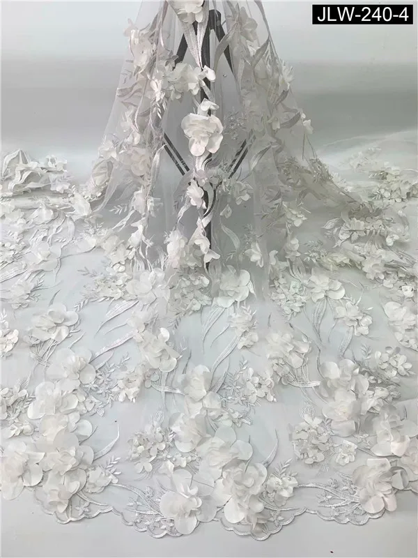 African French Tulle Lace Fabric 5 Yards High Quality 3d Lace Applique with Beaded Bridal Lace Fabric JLW-240 - Цвет: JLW-240-4