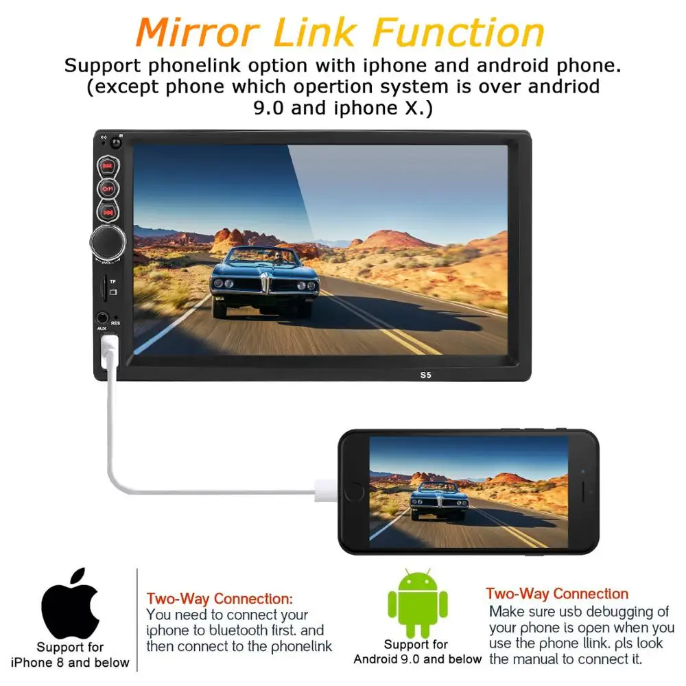 Fonwoon 2 Din автомагнитола Bluetooth 7 дюймов Автомобильный MP5 мультимедийный плеер USB SD AUX вход автомобильный аудио стерео с камерой заднего вида