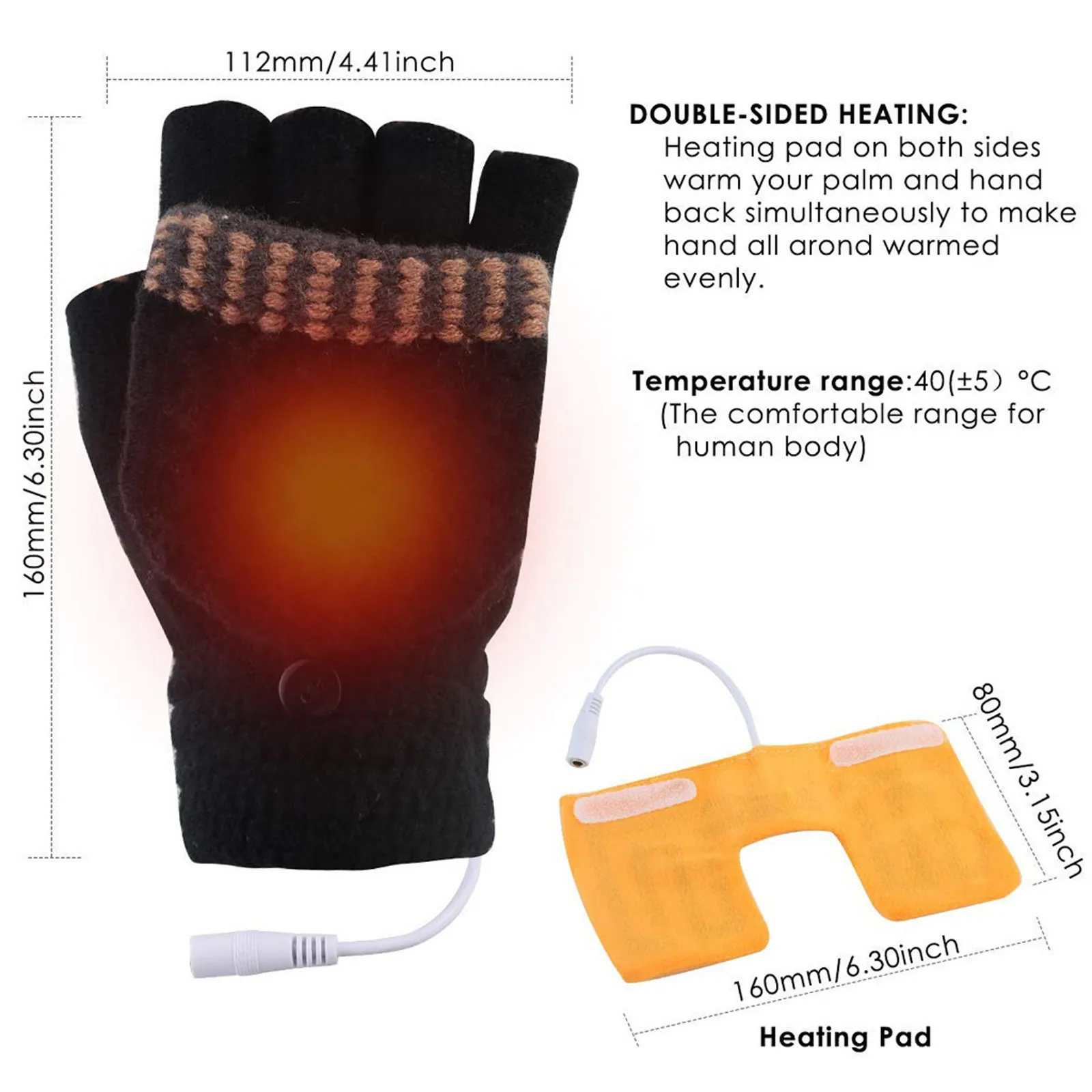 2020 New Laptop Women Men USB Heated Mitten Full&Half Finger Winter Warm Knit Hand Gloves