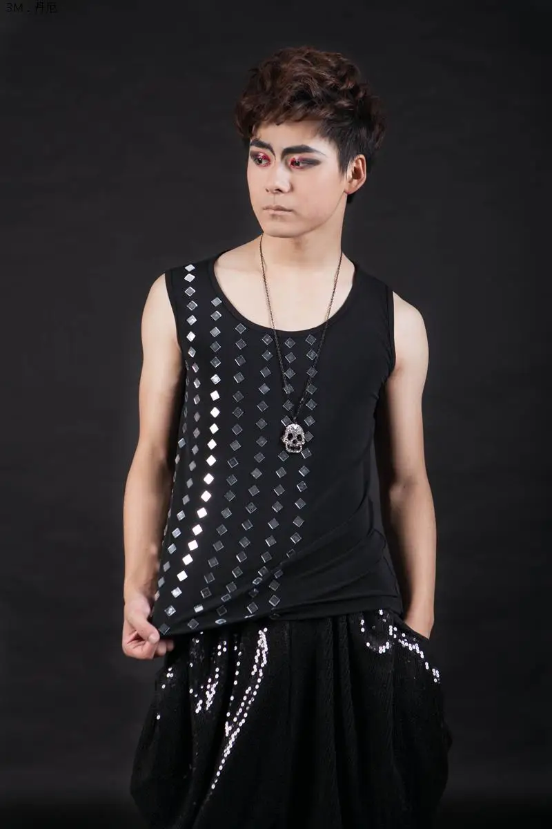 Men Mirror Costume Vest For Men Dance Costume Bar Dj Costume Bar DS GoGo Dancer Costume Male Singers Stage Wear BL2116