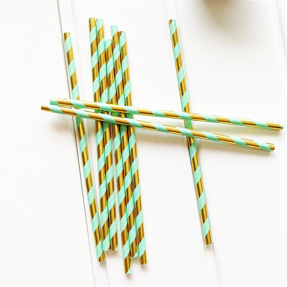 25pcs Green Straw Gold Foil Straw Stripe Dots Mixed Birthday Party Decoration Adult Wedding Invitat - 4.00046E+12