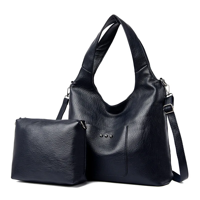 Dark Blue 2 шт./компл. Для женщин кожа Сумки высокие качественные кошельки и Сумки роскошные женские туфли-лодочки из мягкой кожи, сумка на плечо, для девушек, большие сумки тоут - Цвет: Dark Blue