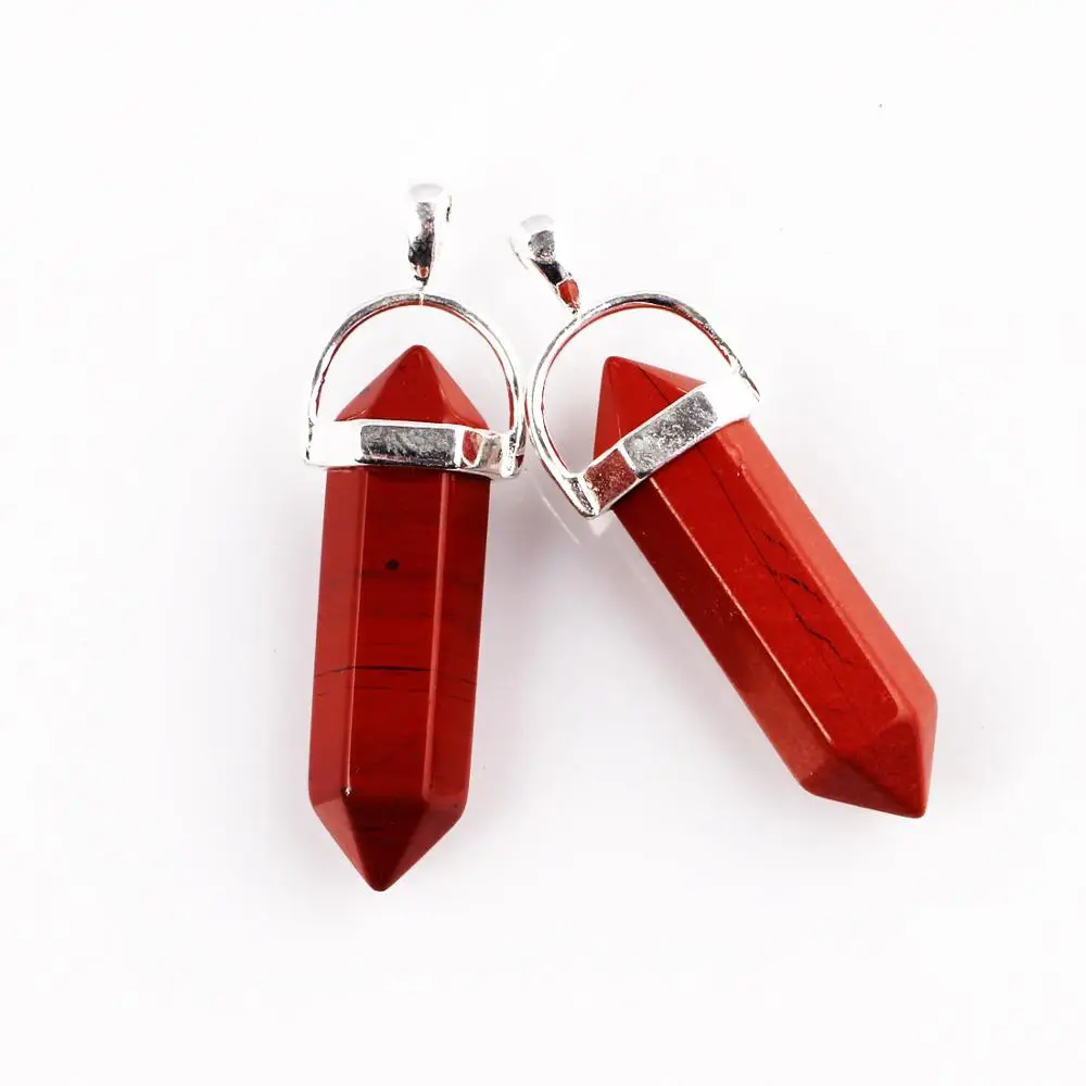 10pc Red Jasper 10 шт./лот Черный обсидиан Природные Смешанные Камни Камень Точка Шестигранный Кристалл Ювелирные Аксессуары Заявление Женщины Ожерелье - Окраска металла: 10pc Red Jasper