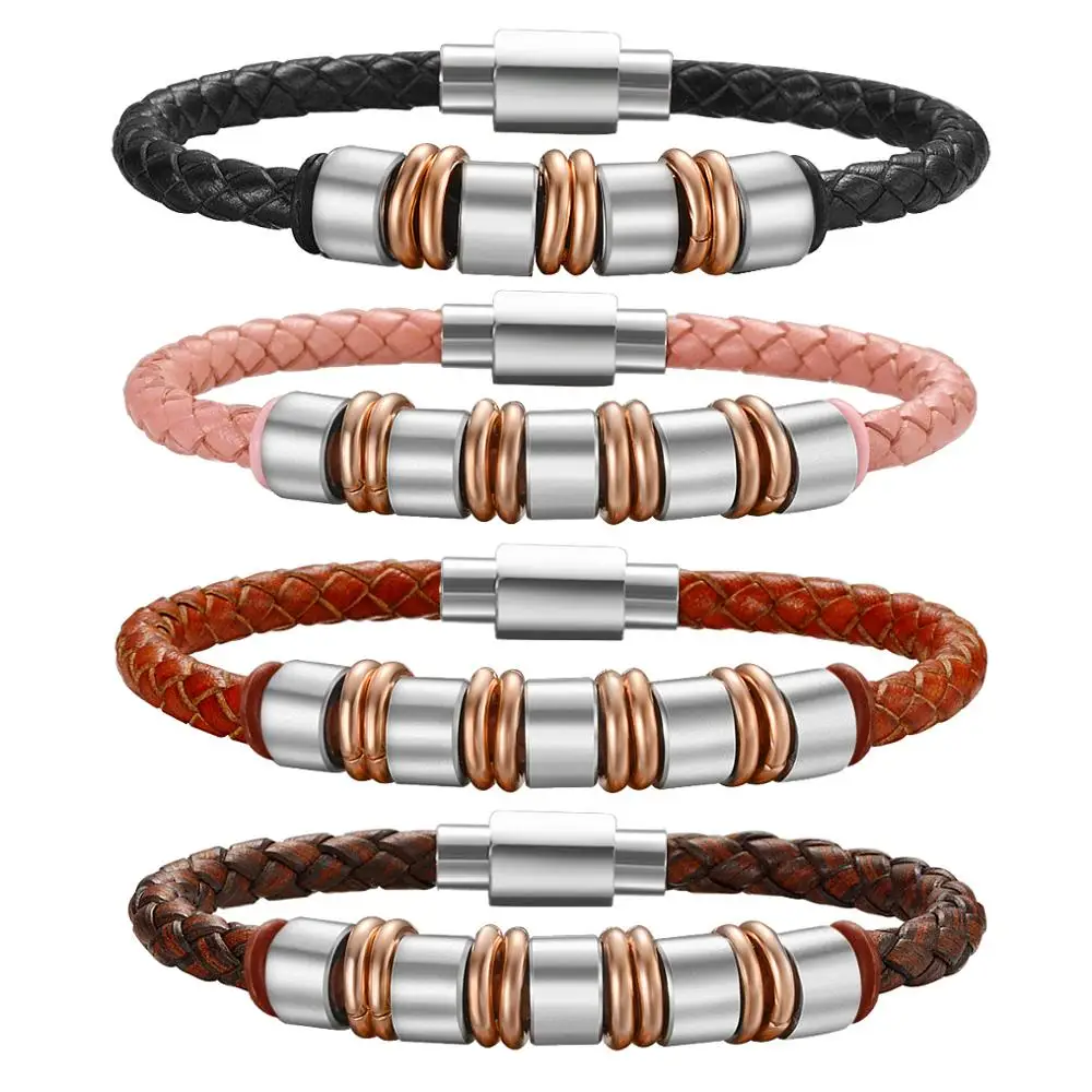 Genuine Leather Engraved Name Gift Bracelets With Magnetic Clasp Personalized Custom Jewelry For Man and Women