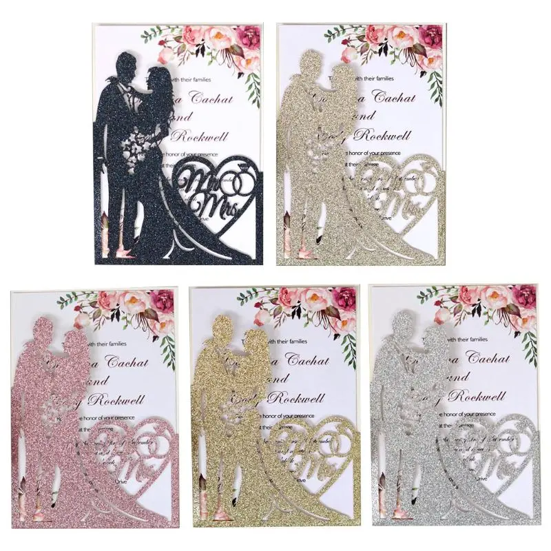  10pcs/set Glitter Laser Cut Mr & Mrs Wedding Invitations Card Party Supplies K4UA - 4.00045E+12