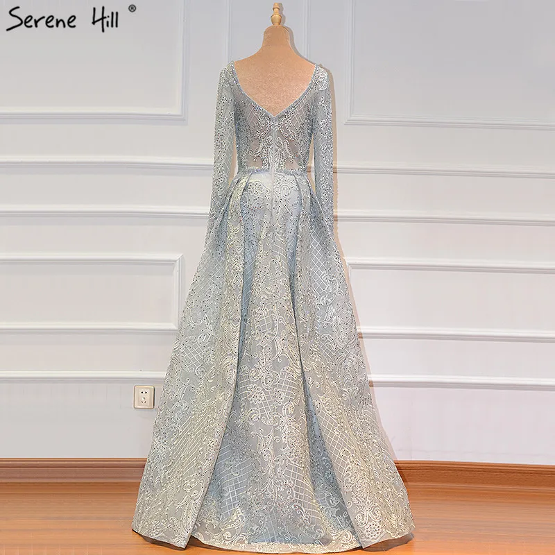 Серен Хилл Дубай синее роскошное сексуальное вечернее платье с v-образным вырезом кружевное платье ручной работы с цветами и длинными рукавами официальное вечернее платье CLA60899