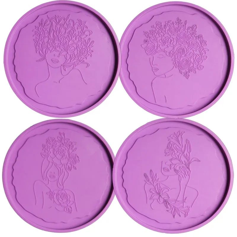 DIY Mirror Silicone Mold Beautiful Women Flower Round Cup Pad Coaster Art Table Cup Pad Tray Mold For Resin Hand Craft Access