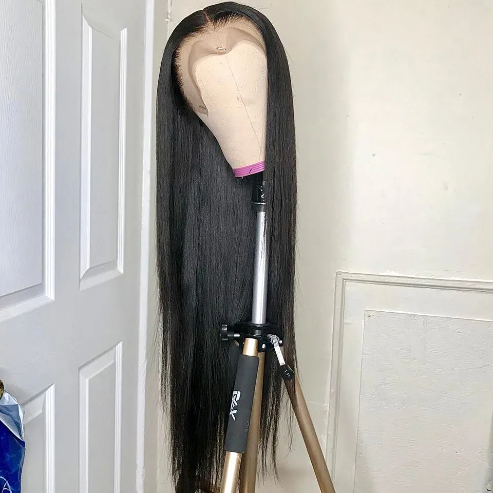 Дешевые человеческие волосы парик фронта шнурка прямые перуанские Remy Humain полный парик шнурка для черных женщин длинная длина от 8 до 26 дюймов