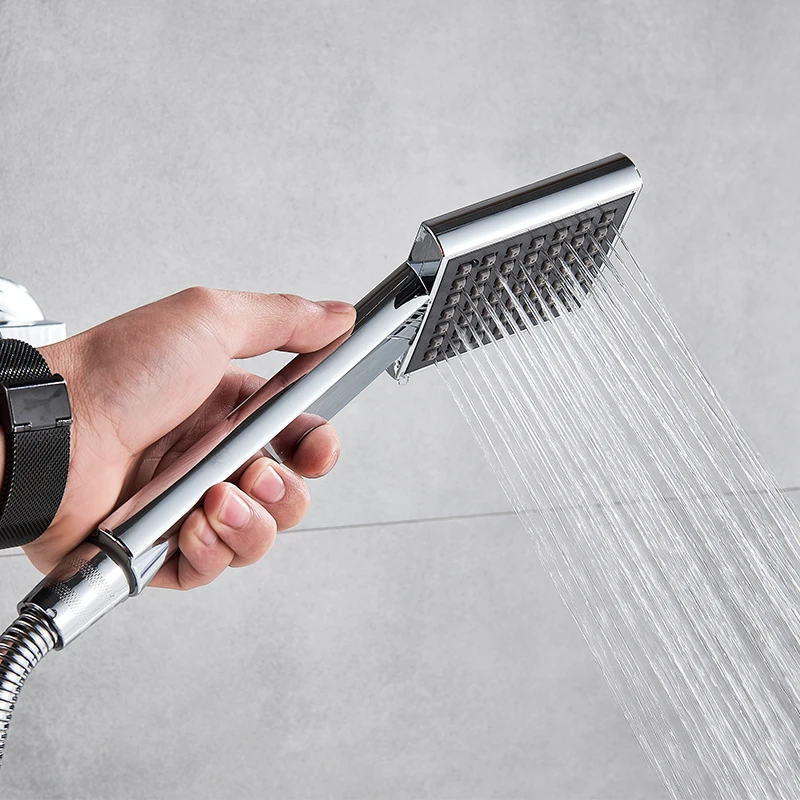 ULGKSD Chrome Plated Bathtub Faucet Set Waterfall Spout Solid Brass Hot Cold Mixer Tap Bath Shower Faucets Wall Mounted 4