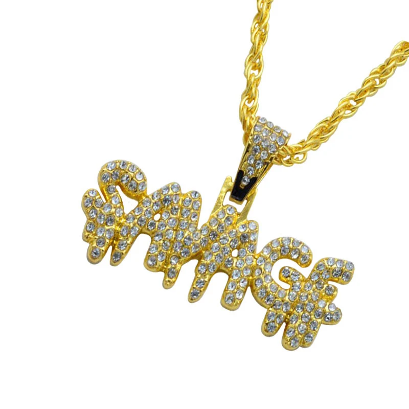 Хип-хоп ожерелье из латуни золотого цвета Iced Out цепи микро проложить кубический циркон дикарь ожерелье с подвеской для мужчин подарки