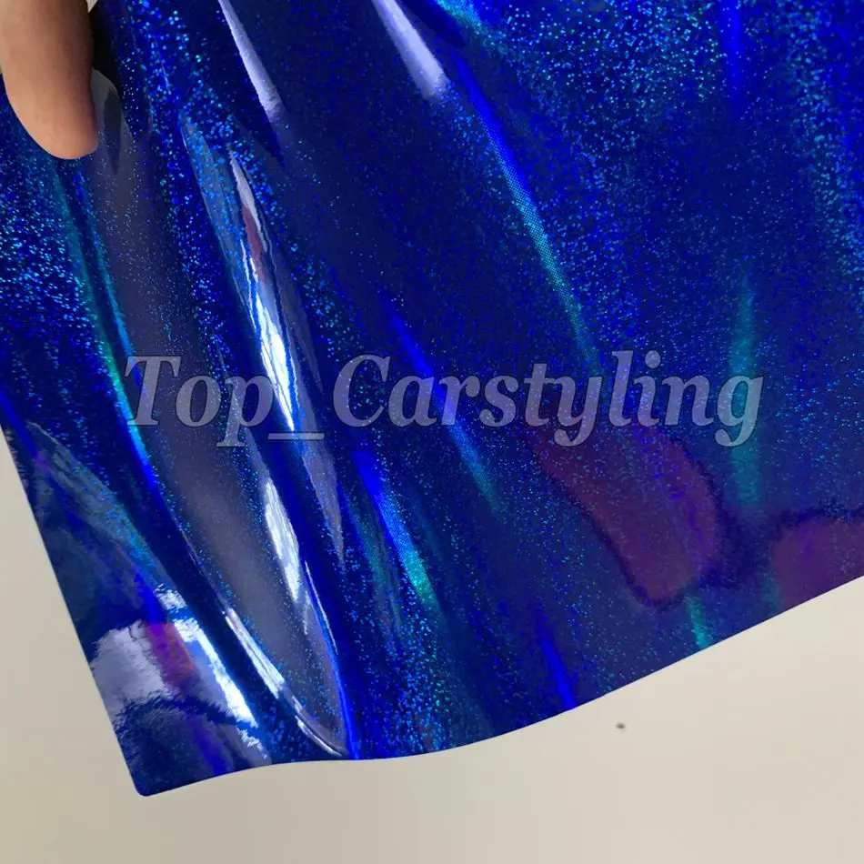 

Blue glitter gloss holographic Vinyl Car Wrap Covering Film Laser Stickers with Air bubble Free Self adhesive 1.52x18m/Roll