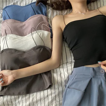 

CHRLEISU Women Sexy Simple Bra Vest Sling Solid Color Cotton Wrapped Wireless Underwear Fashion Beautiful Bra