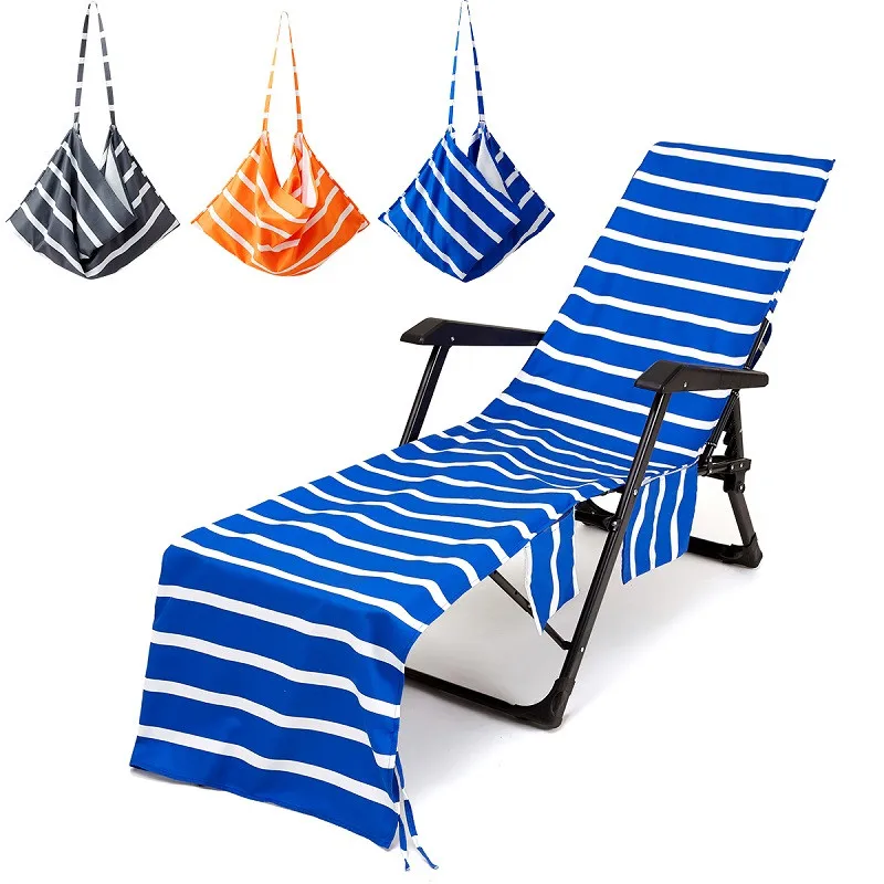 Capa com Bolsos de Armazenamento Toalha de Praia para Natação Banhos de Sol Listra Praia Piscina Lounge Cadeira Toalha Portátil Microfibra 75*215cm