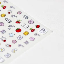

2021 Japanese 5D Acrylic Engraved Nail Art Sticker Embossed Colorful Flower Fruit Cat Image Decals Empaistic Nail Slide Decals