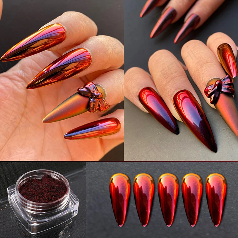 カメレオンミラーネイルパウダーグリッターメタリック金属クローム顔料粉末装飾ジェルポリッシュネイルアートダスト眩しいアクセサリー Nail Glitter Aliexpress