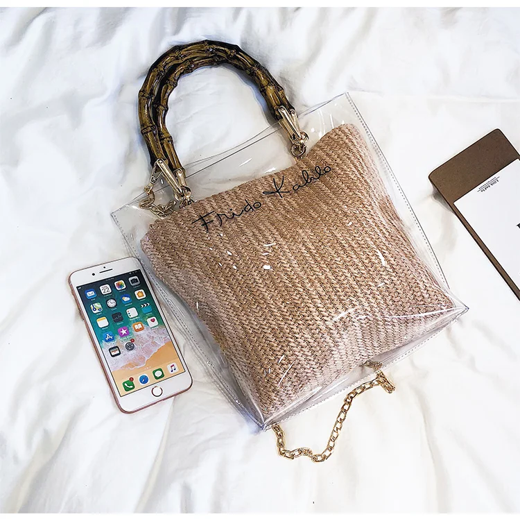Модные сумки для женщин, сумка Прозрачная желе, сумки на плечо, Женские бамбуковые плетеные сумки через плечо, женские сумки