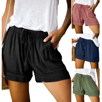 

Plus Size Shorts Women Casual Solid Multi-Pocket Casual Woman Shorts Drawstring Short Pants Women spodenki Shorts for Women