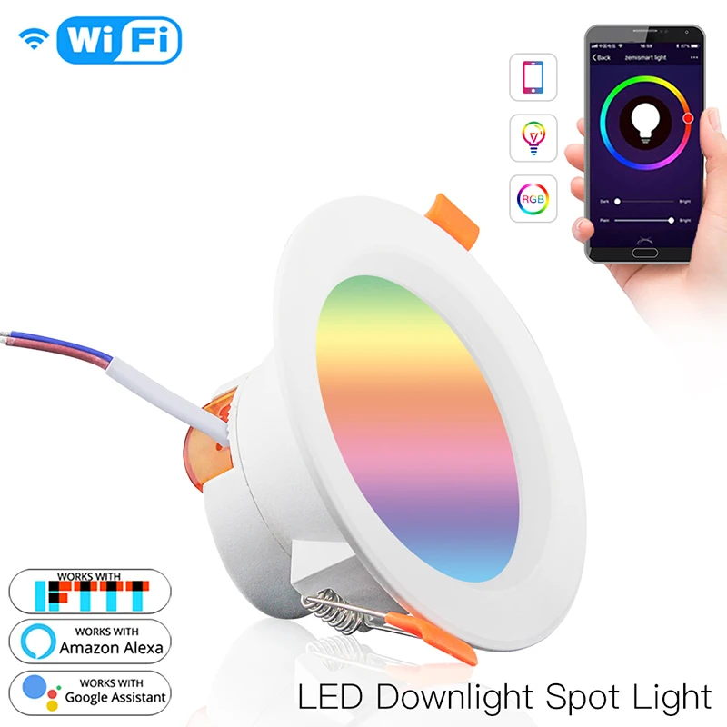 

WiFi Smart LED Downlight Dimming Round Spot Light 7W RGB Color Changing 2700K-6500K W+C light Work Alexa Google Home IFTTT