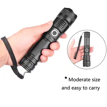 

HiMISS LED XHP50 Telescopic Focusing Flashlight High Light Torch with Power Display USB Rechargeable 1500 Lumens