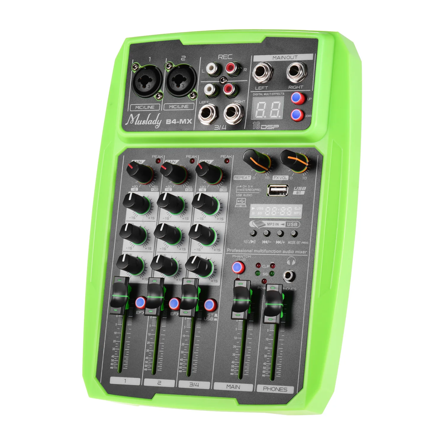 Ktoyols B4 Portable 4 Channels Audio Mixer USB Mixing Console Supports BT Connection with Sound Card Built-in 48V Phantom Power 