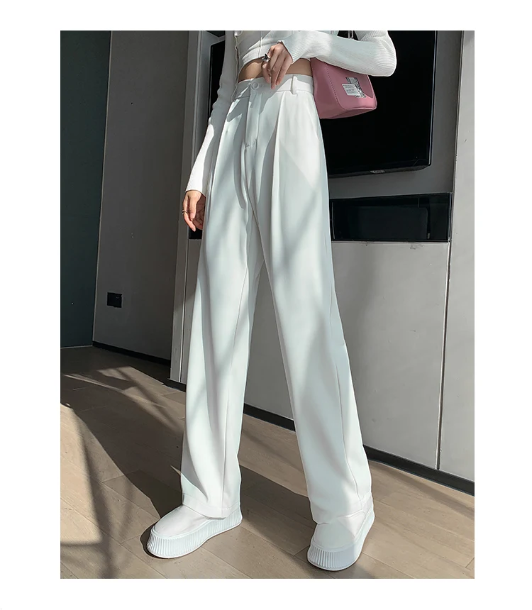 eam] High Waist Gray Pleated Long Wide Leg Casual Trousers New Loose Fit Pants  Women Fashion Tide Spring Autumn 2022 1de0926 - Pants & Capris - AliExpress