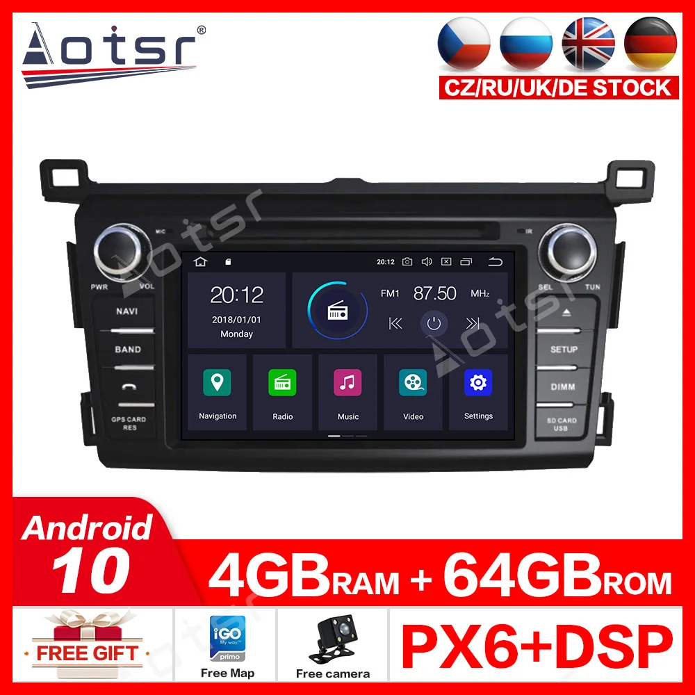 Автомобильный DVD плеер Android 10 0 4 Гб + 64 ГБ с GPS навигацией для Toyota RAV4 2013 2015 радио