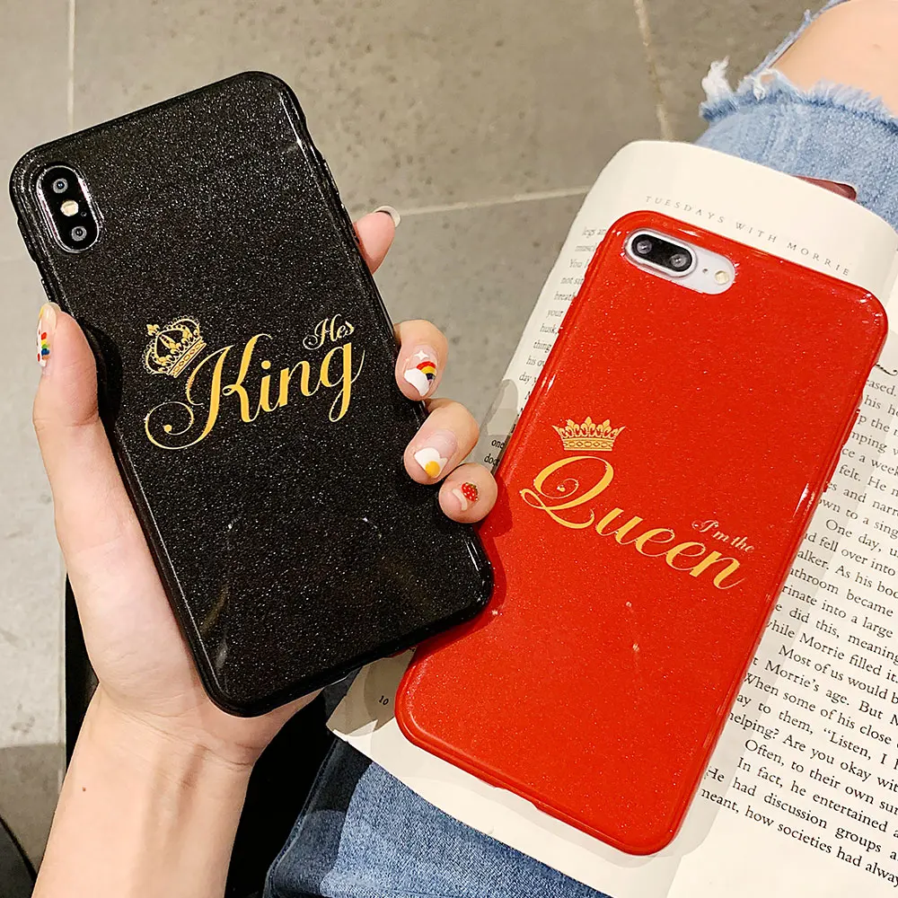 KISSCASE пары корона телефон чехол для iPhone 6 6s 7 8 плюс ТПУ чехлы XR XS Max письмо Король
