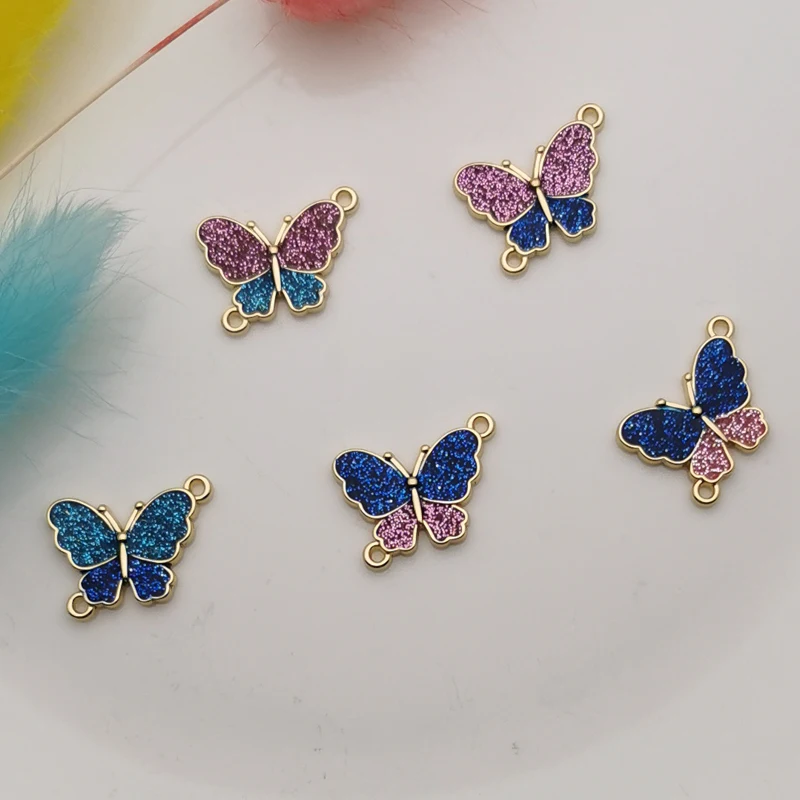 

10PCS Insect Metal Pendants Connectors Gold Tone Butterfly Glitter Enamel Charms Fit Earrings Finding DIY Jewelry Material YZ834