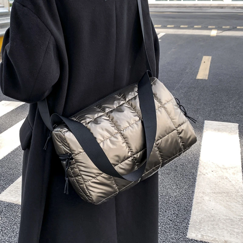 grande de Nylon tipo Boston mujer, acolchada de algodón con plumas, para invierno|Bolsos de hombro| -