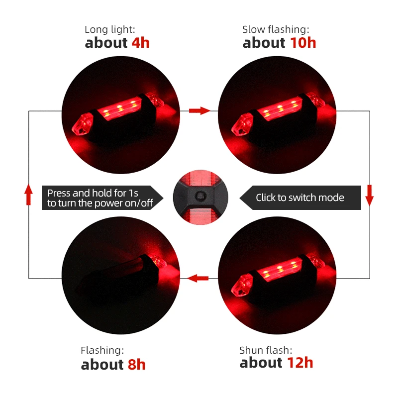 Top Bicycle Light USB Rechargeable LED Rear Light Safety Warning Taillight Cycling light Portable Flash Super Bright Bike Light 5