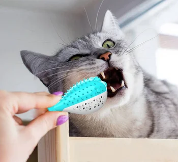 

Pet cat fish-shaped toothbrush can hold cat mint artificial fish tooth bad breath cleaning tool pet supplies