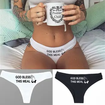 

Women Sexy Lingerie Briefs Low Waist Panties God Bless Print G-string Underwear