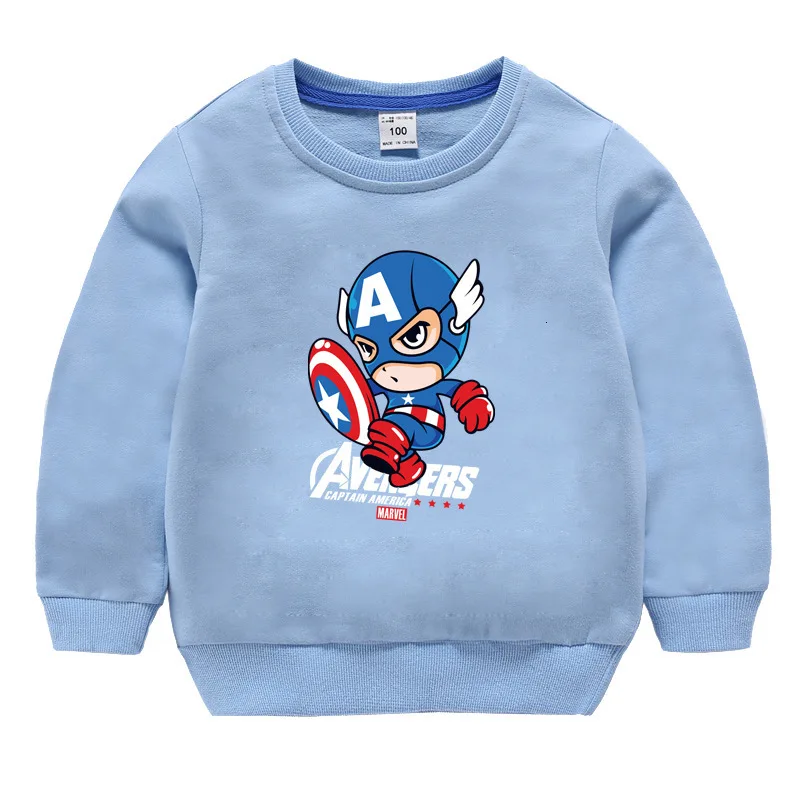 Детская осенне-зимняя одежда с рисунком из мультфильма «Дисней»; хлопковые футболки для мальчиков и девочек; детская верхняя одежда с капюшоном; Capitan America Roupas Bebe - Цвет: light blue