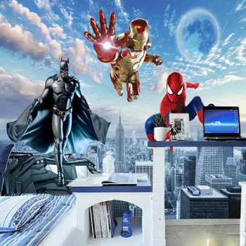 

Custom large photo wallpaper 3D mural Avengers children's room bedroom boy background superman spiderman wallcover