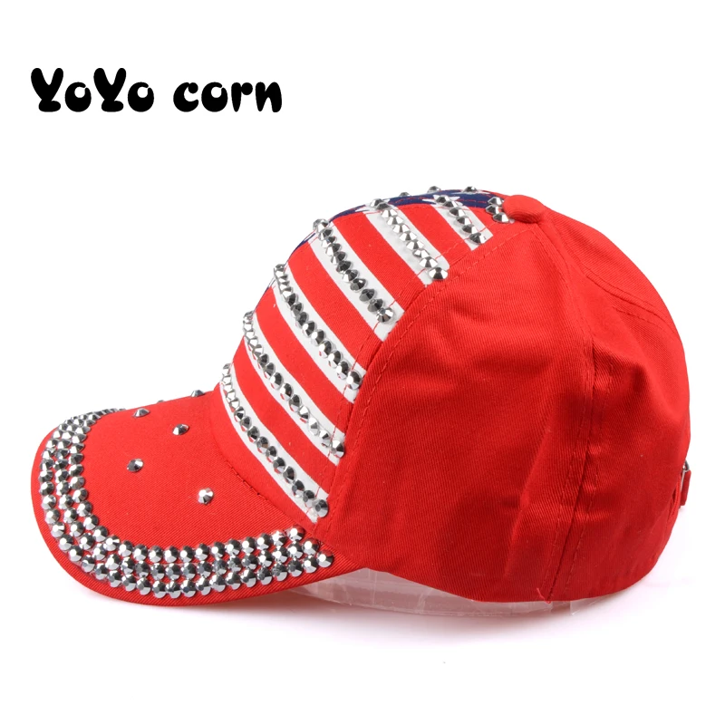 YOYOCORN американский флаг бейсболки модные шляпы для мужчин и женщин Регулируемая хлопковая кепка со стразами Звезда джинсовая кепка шляпа