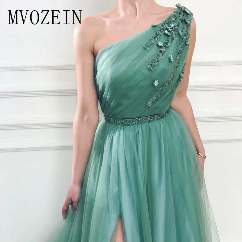 Robe de soiree зеленое вечернее платье длинное Тюлевое платье трапециевидной формы с одним плечом, вечернее платье, вечерние платья Vestido de festa