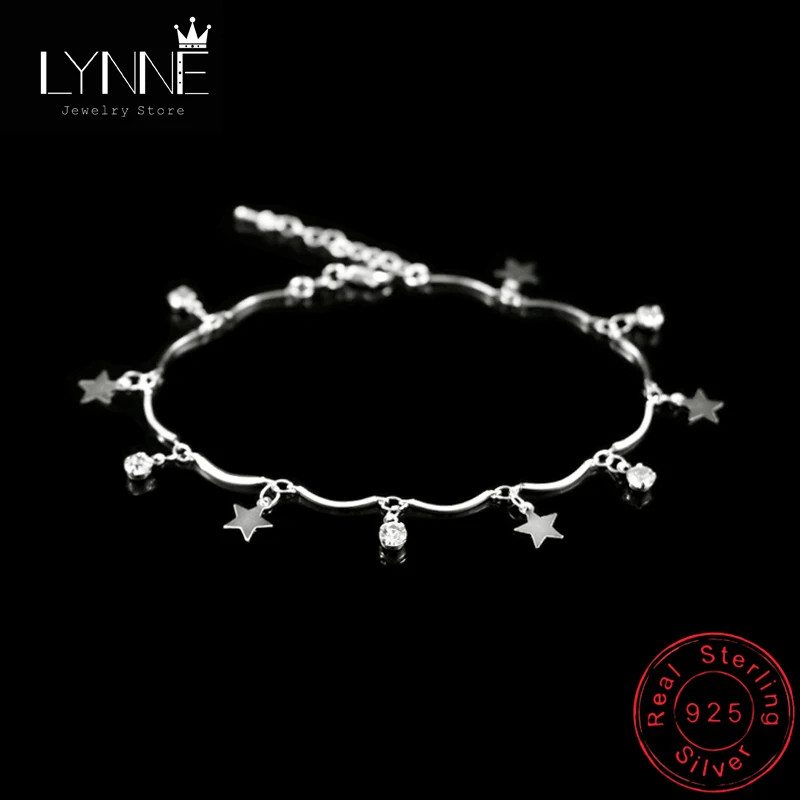 Bohemia 925 Sterling Silver Round Rhinestone Star Pendant Anklets Women Fashion Jewelry Summer Zircon Foot Chain Bracelet anklet bracelets silver anklets