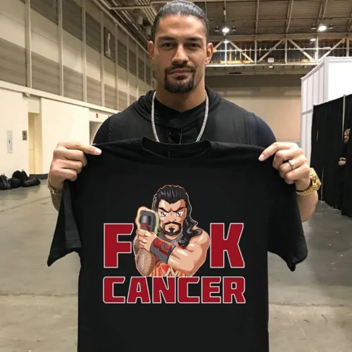 Roman Reigns F * k Cancer футболка ультра черная Хлопковая мужская Размер мультяшная