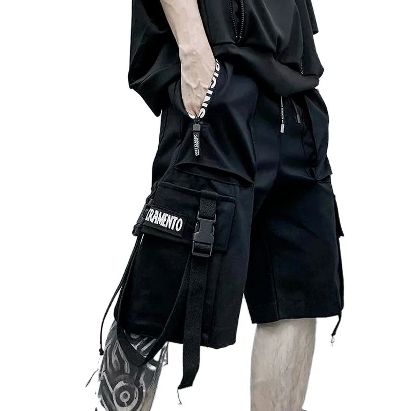 Men Shorts Summer High Street Capris Hip Hop Elastic Multi-Pocket Loose Casual Sweatpants Black Streetwear Cropped Trousers 3XL